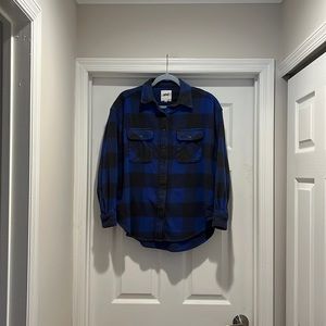 Aerie blue plaid heavy flannel button. Down